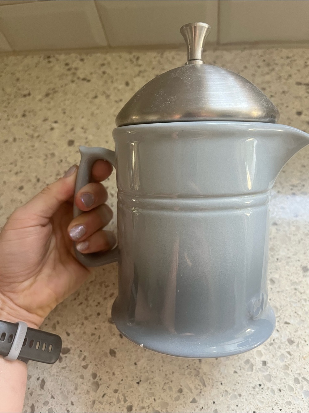Ceramic French Press Coffee Maker in Gray - Unbranded